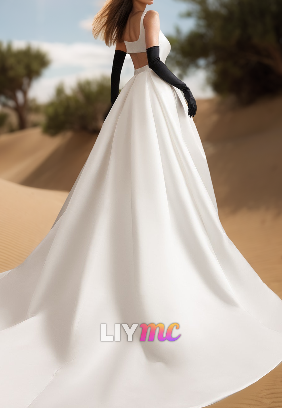 Square Sleeveless Sleek Satin A-Line Simple Classic Wedding Dress