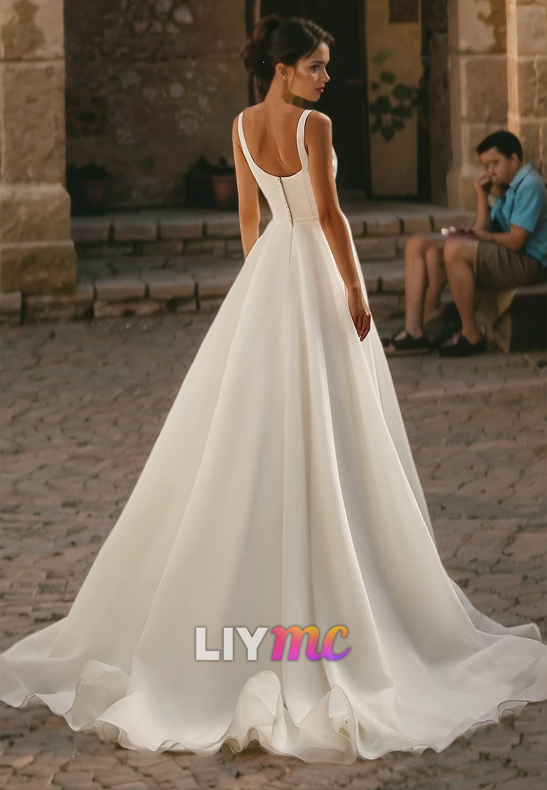 Square Sleeveless Straps Pleated A-Line Wedding Dress