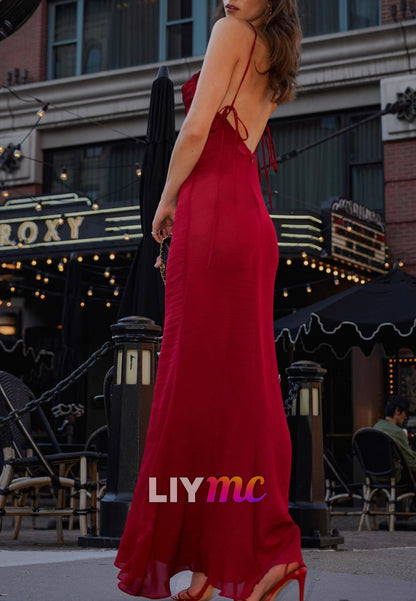 Square Spaghetti Straps Simple Sheath Prom Dress