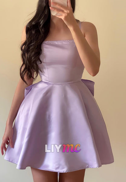 Square Spaghetti Straps Sleek A-Line Short Party Homecoming Dress