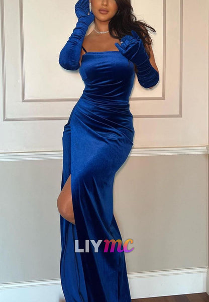 Square Spaghetti Straps Velvet Mermaid Prom Dress