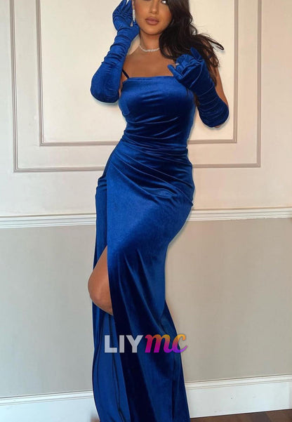 Square Spaghetti Straps Velvet Mermaid Prom Dress