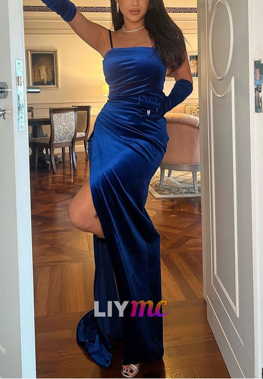 Square Spaghetti Straps Velvet Mermaid Prom Dress