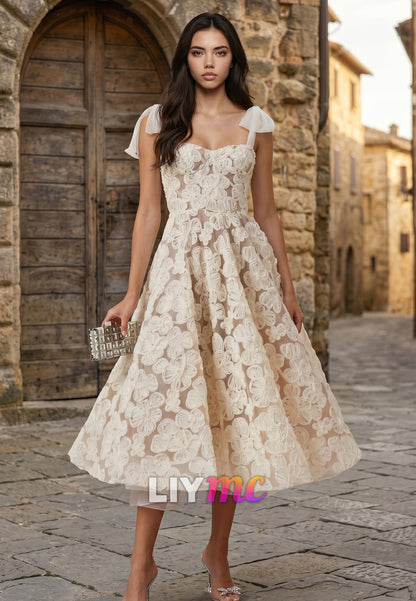 Square Straps Appliques A-Line Wedding Dress