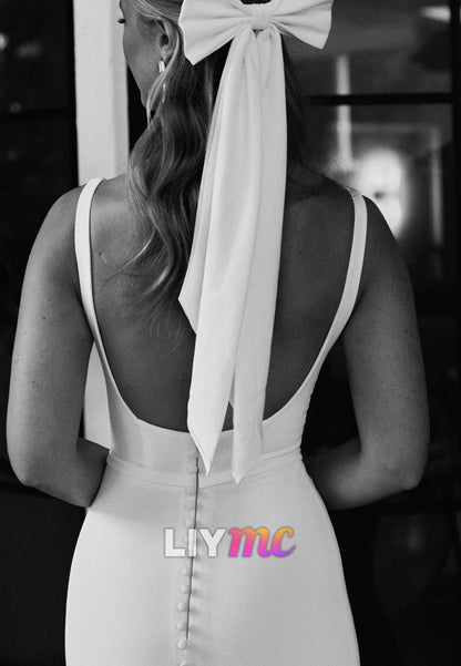Square Straps Backless Sleek Mermaid Wedding Dress