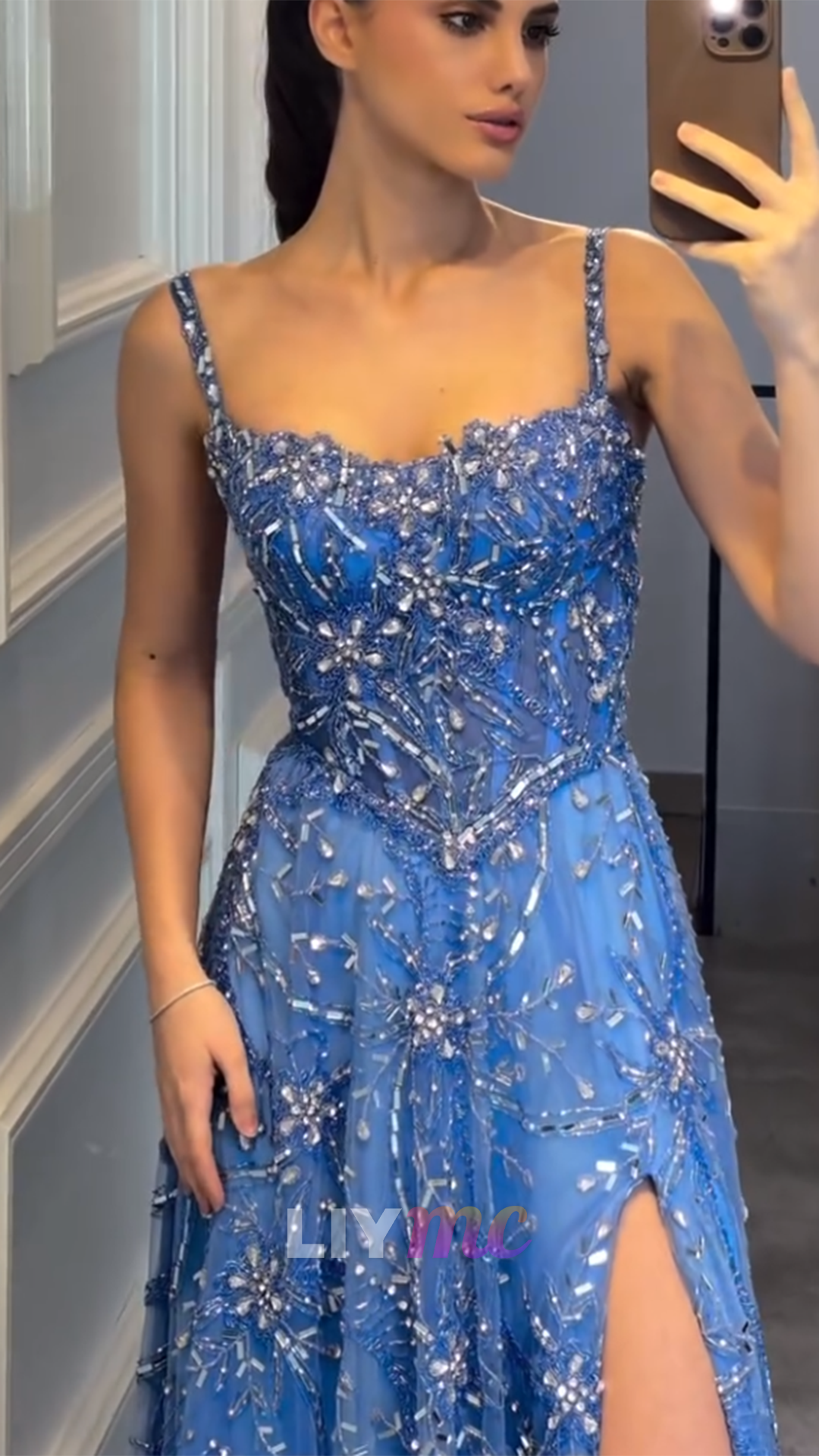 Square Straps Beaded Embroidery A-Line Prom Dress