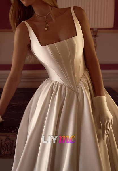 Square Straps Corset Satin A-Line Wedding Dress