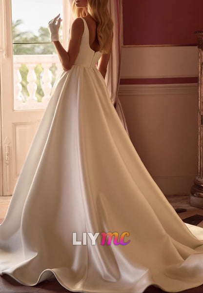 Square Straps Corset Satin A-Line Wedding Dress