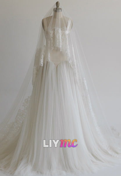 Square Straps Corset Tulle Ball Gown Wedding Dress