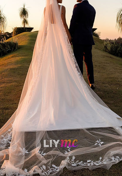 Square Straps Empire Waist Sleek Sheath Simple Wedding Dress