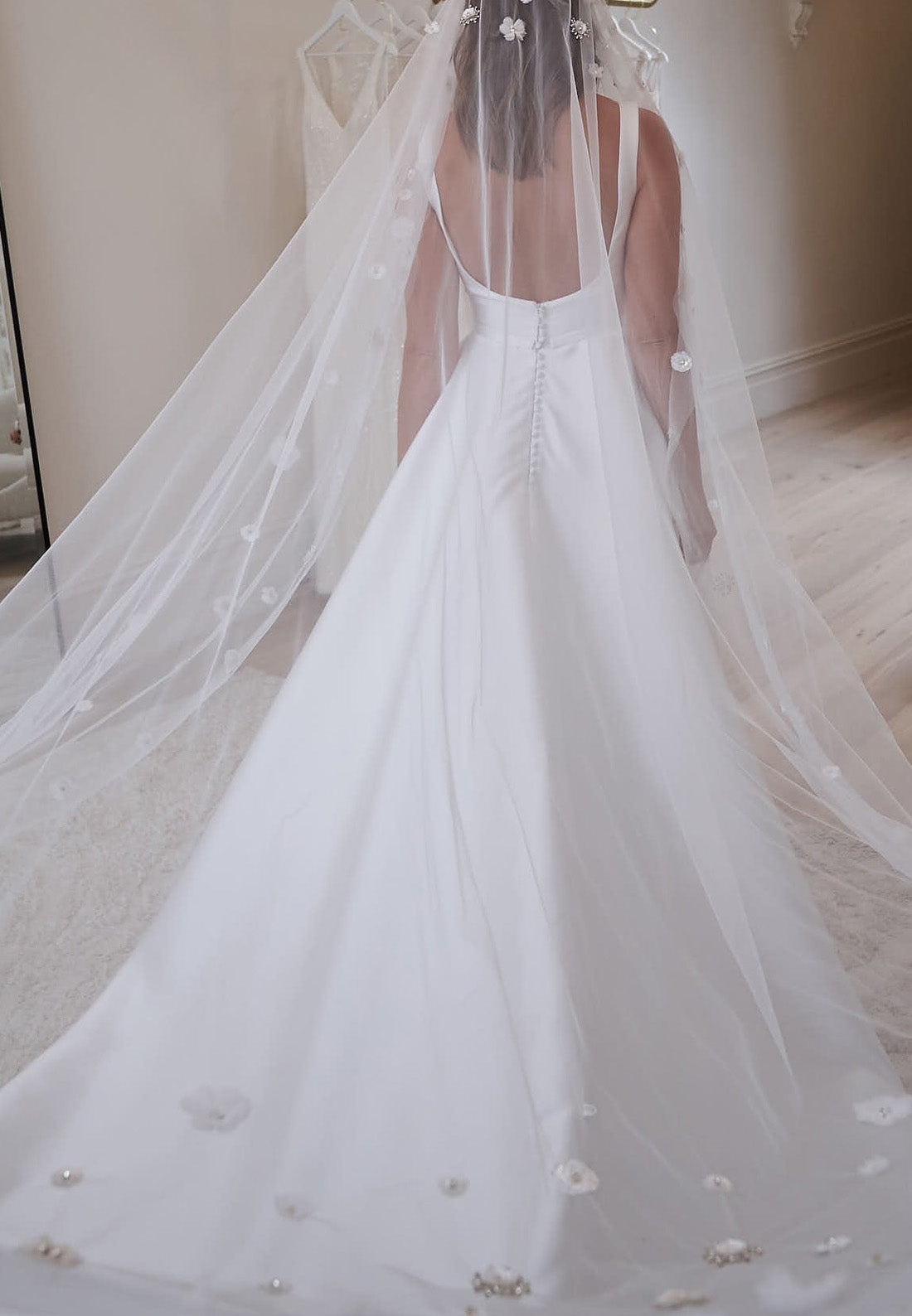 Square Straps Pleated Satin Simple A-Line Wedding Dress