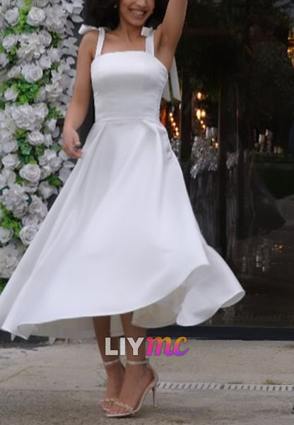 Square Straps Satin A-Line Civil Wedding Dress