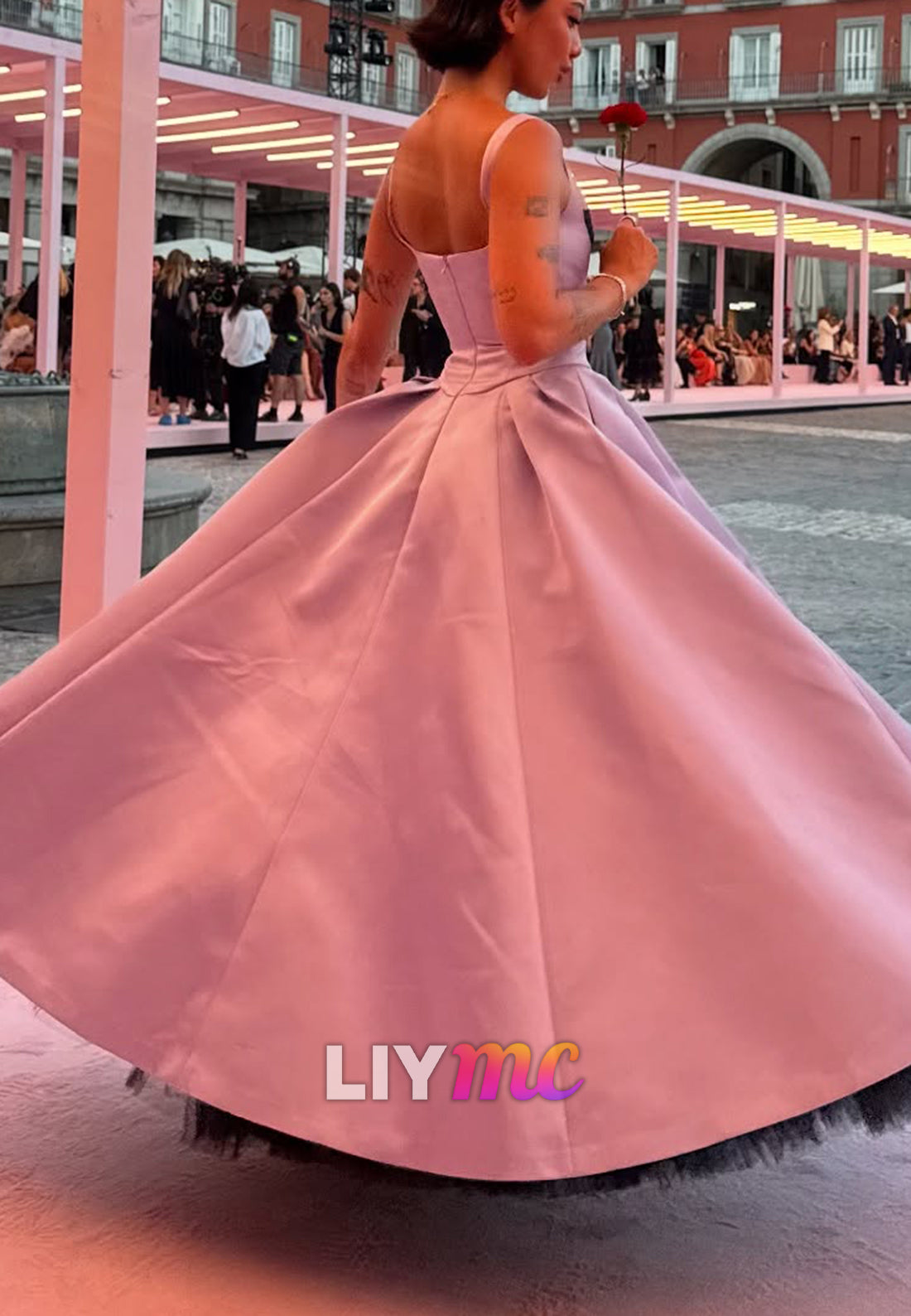 Square Straps Satin A-Line Prom Dress