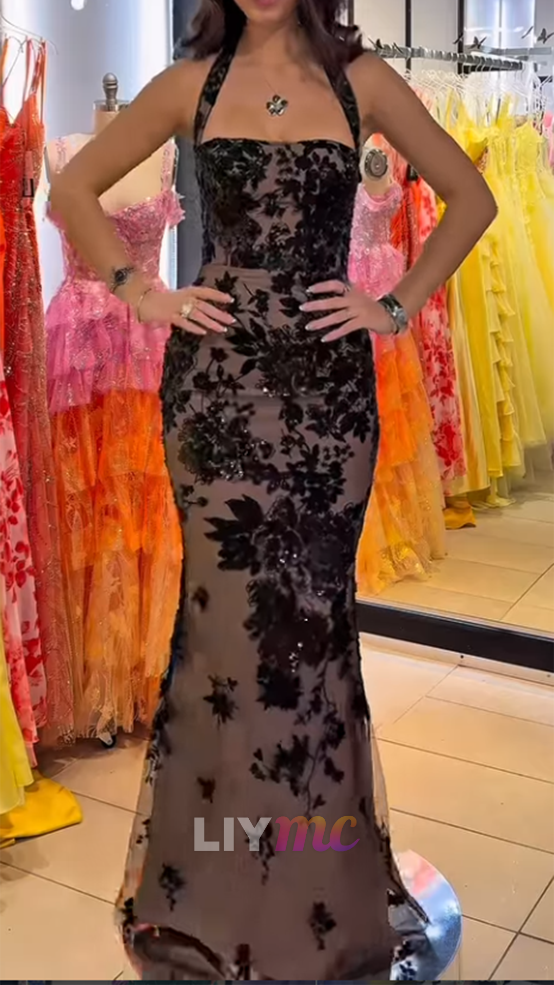 Square Straps Sequins Appliques Mermaid Prom Dress