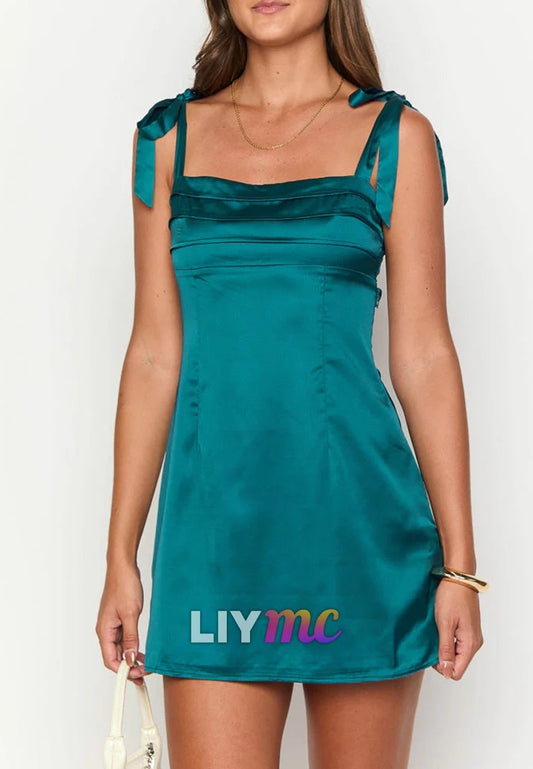 Square Straps Sleek A-Line Mini Party Homecoming Dress
