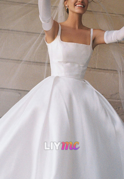 Square Straps Sleek A-Line Simple Wedding Dress