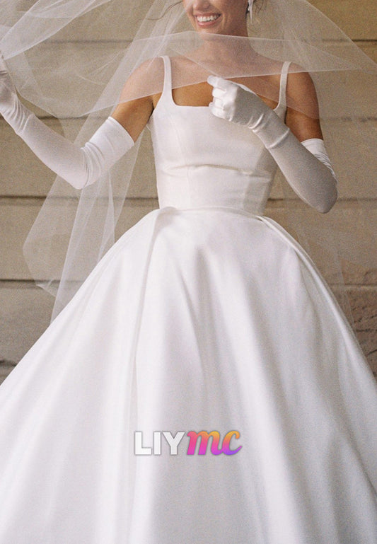 Square Straps Sleek A-Line Simple Wedding Dress