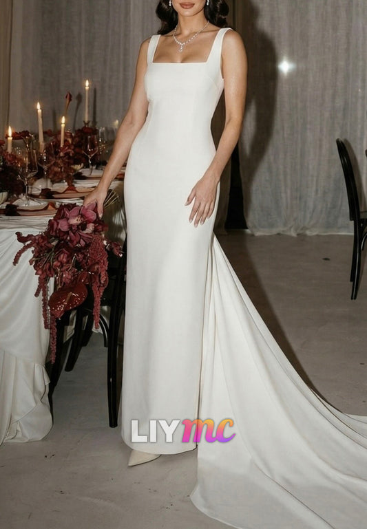 Square Straps Sleek Mermaid Wedding Dress