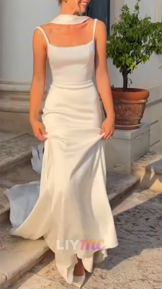 Square Straps Sleeveless Mermaid Wedding Dress