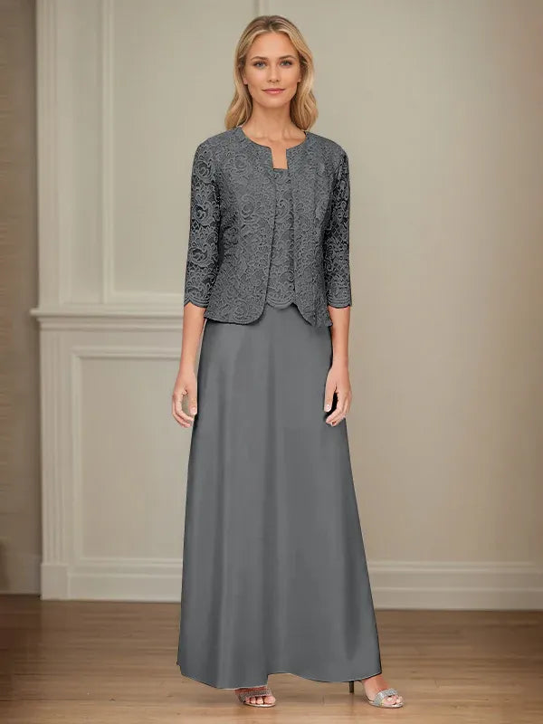 Glitter Lace & Satin Skirt Jacket Dress with Open Jacket