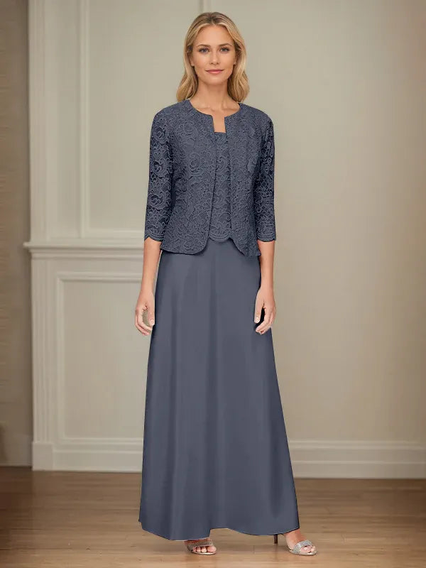 Glitter Lace & Satin Skirt Jacket Dress with Open Jacket