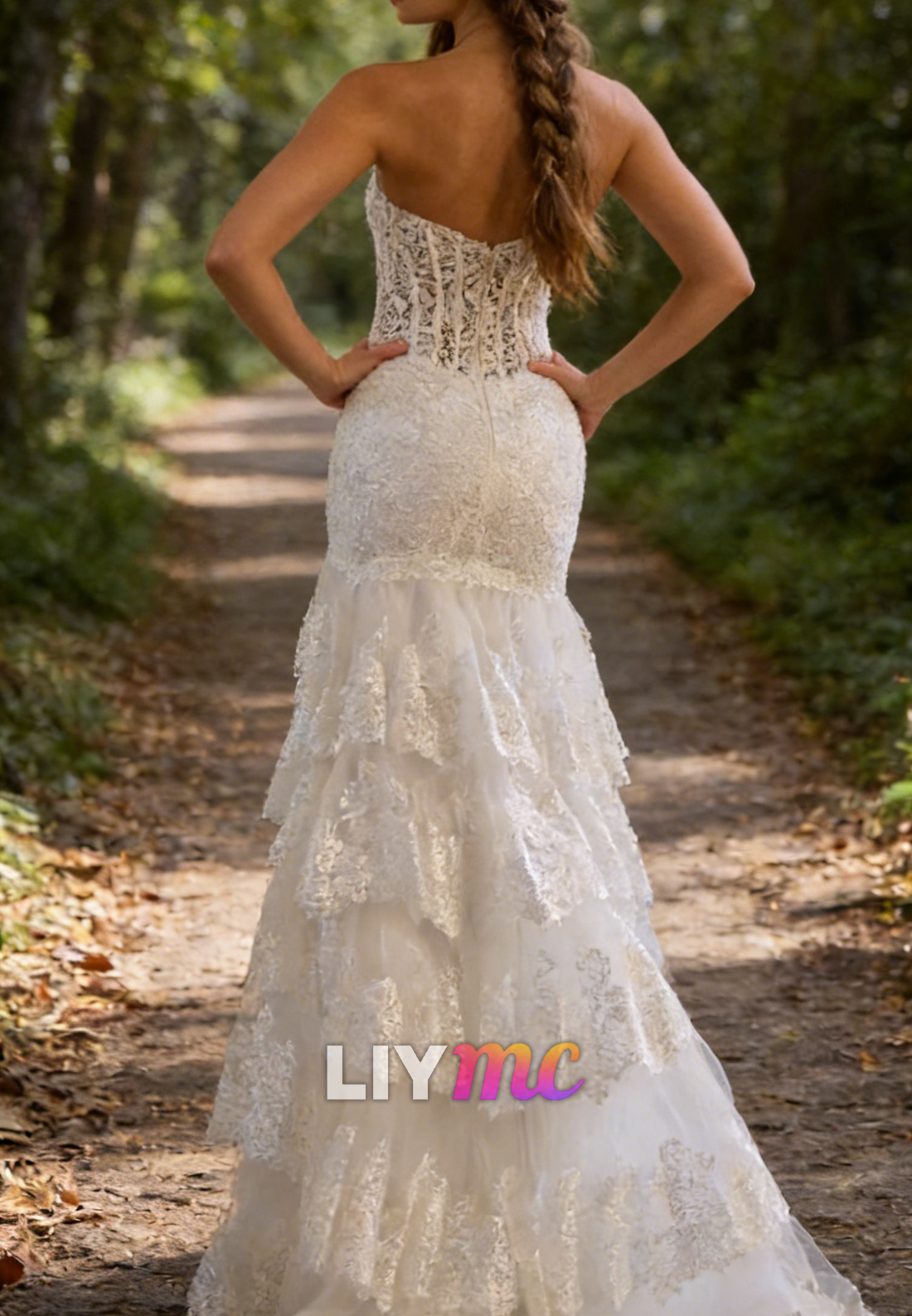 Straight Across Tiered Appliques Mermaid Prom Dress