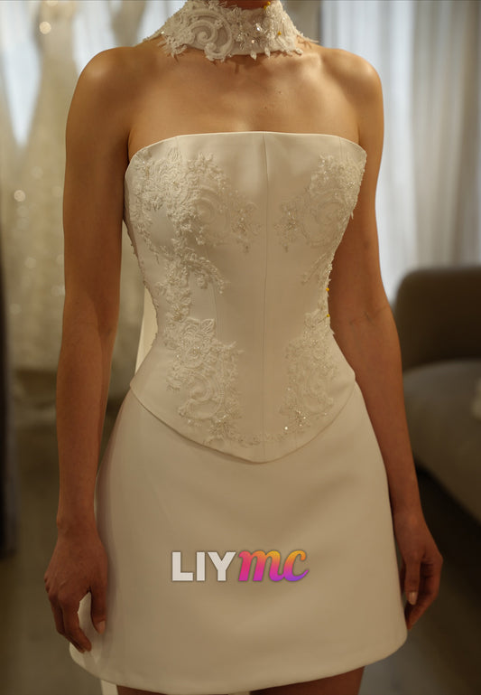 Straight Across Appliques A-Line Short Wedding Dress
