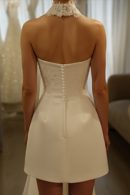 Straight Across Appliques A-Line Short Wedding Dress