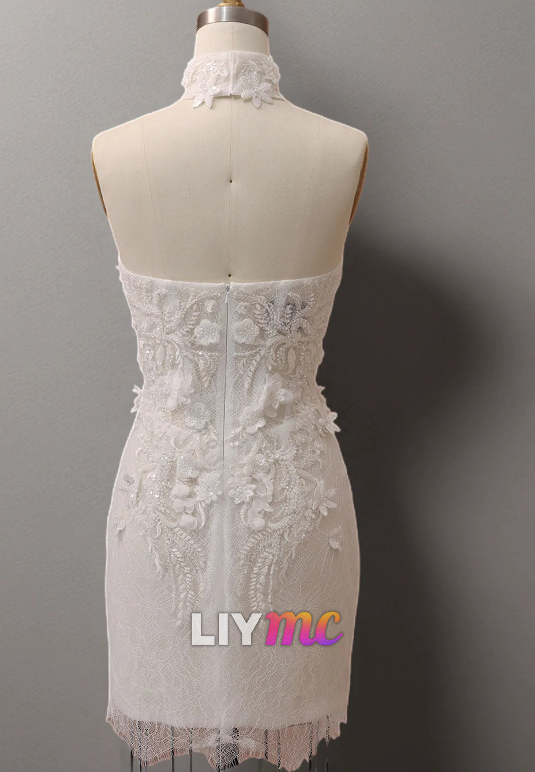 Straight Across Appliques Sheath Short Wedding Dress