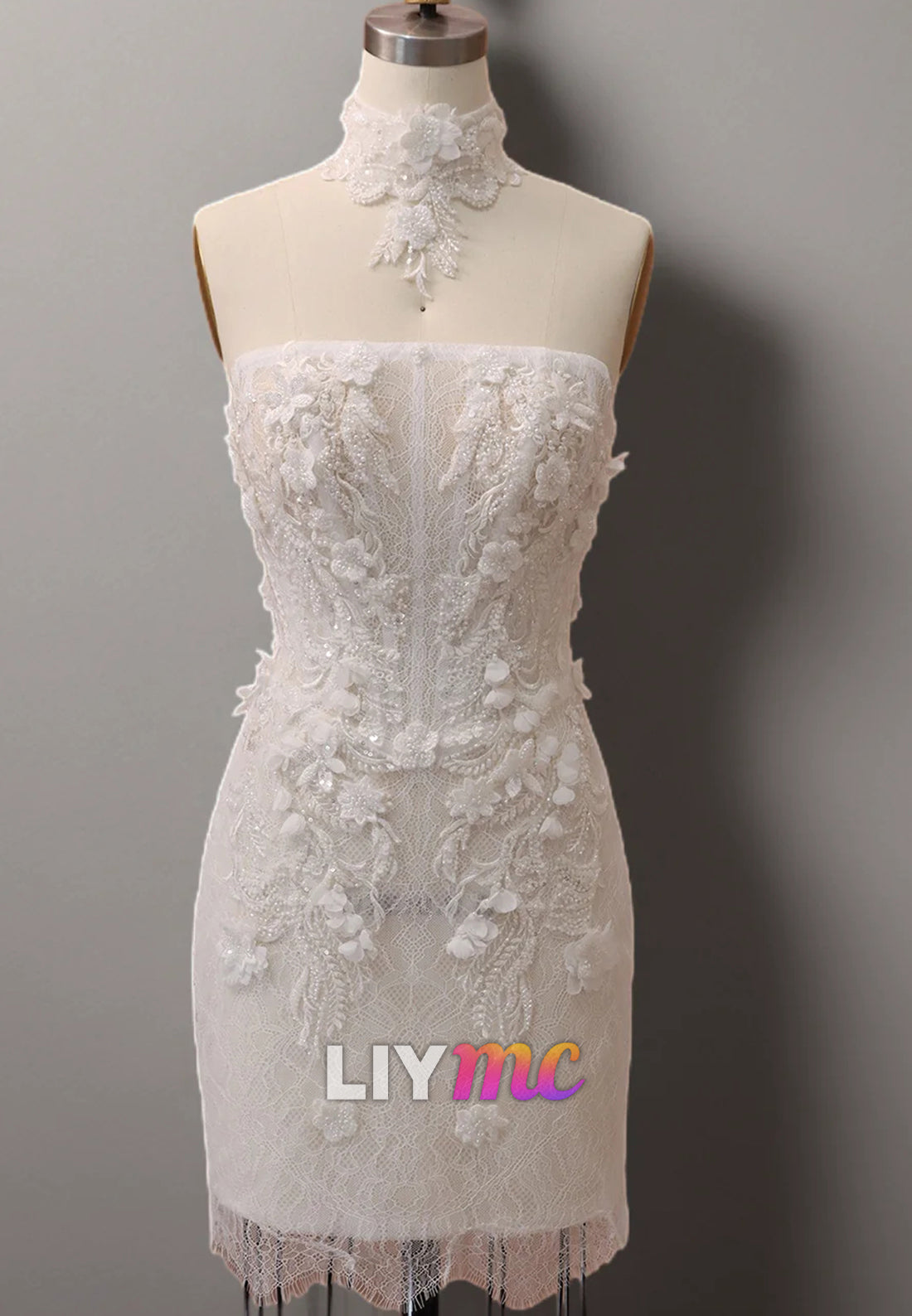 Straight Across Appliques Sheath Short Wedding Dress