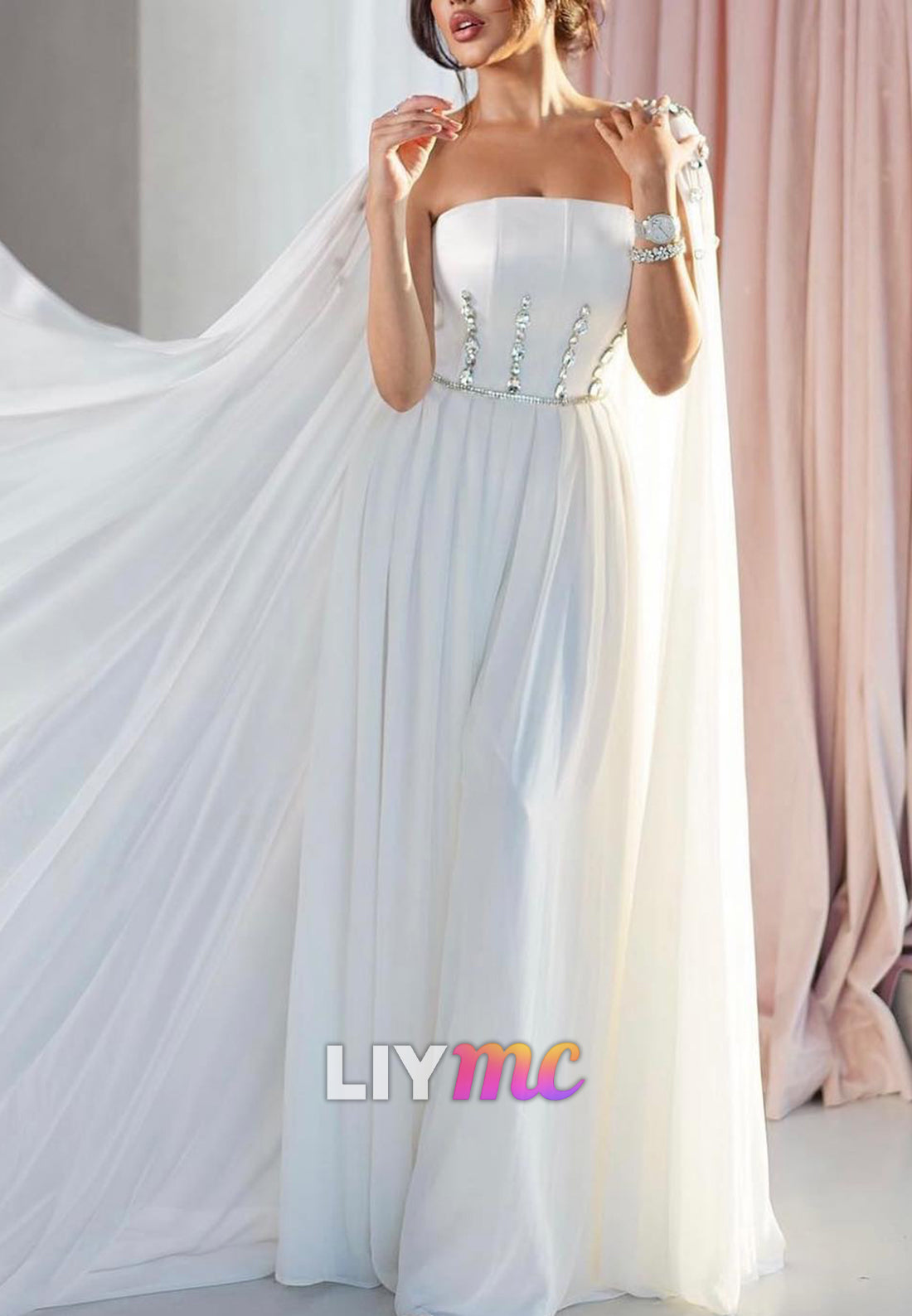 Straight Across Beaded Sleeveless A-Line Wedding Dress
