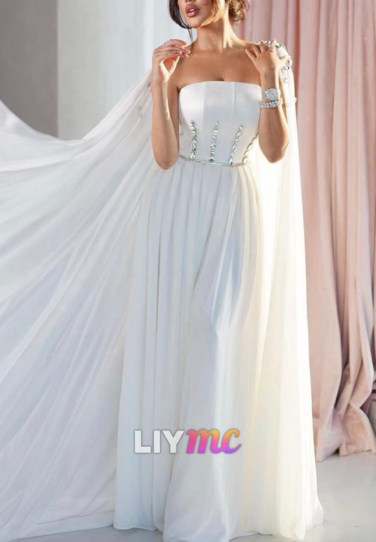 Straight Across Beaded Sleeveless A-Line Wedding Dress