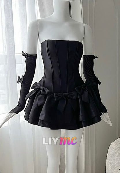 Straight Across Bowknot A-Line Party Homecoming Dress