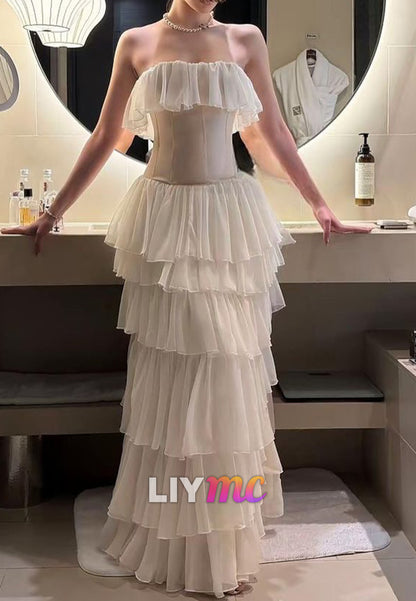 Straight Across Chiffon Tiered A-Line Formal Dress