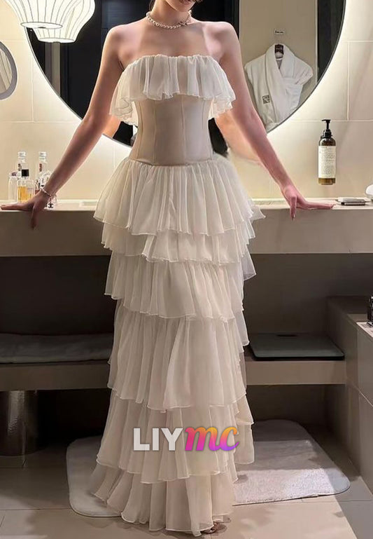 Straight Across Chiffon Tiered A-Line Formal Dress
