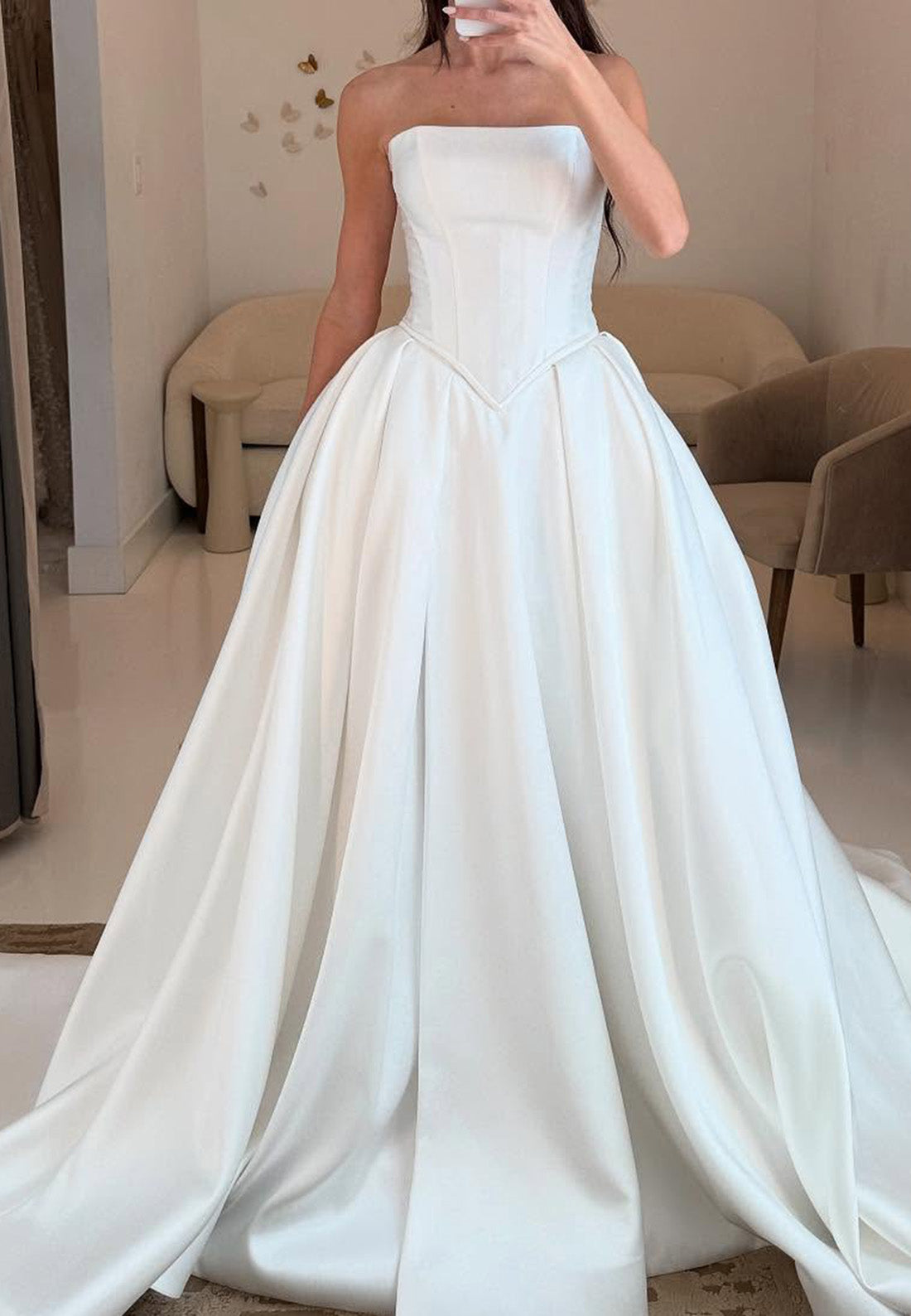 Straight Across Corset Pleated Satin A-Line Wedding Dress