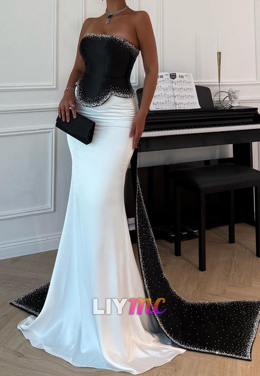 Straight Across Corset Sleeveless Fitted Mermaid Evening Dress