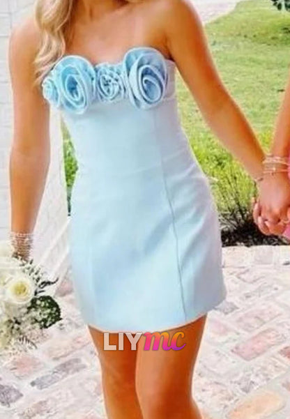 Straight Across Floral Embellished Sheath Party Homecoming Dress