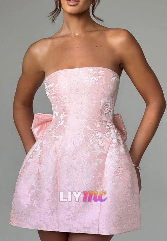 Straight Across Floral Printed Bowknot A-Line Party Homecoming Dress