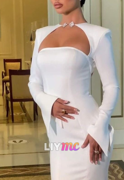 Straight Across Long Sleeves Mermaid Simple Wedding Dress