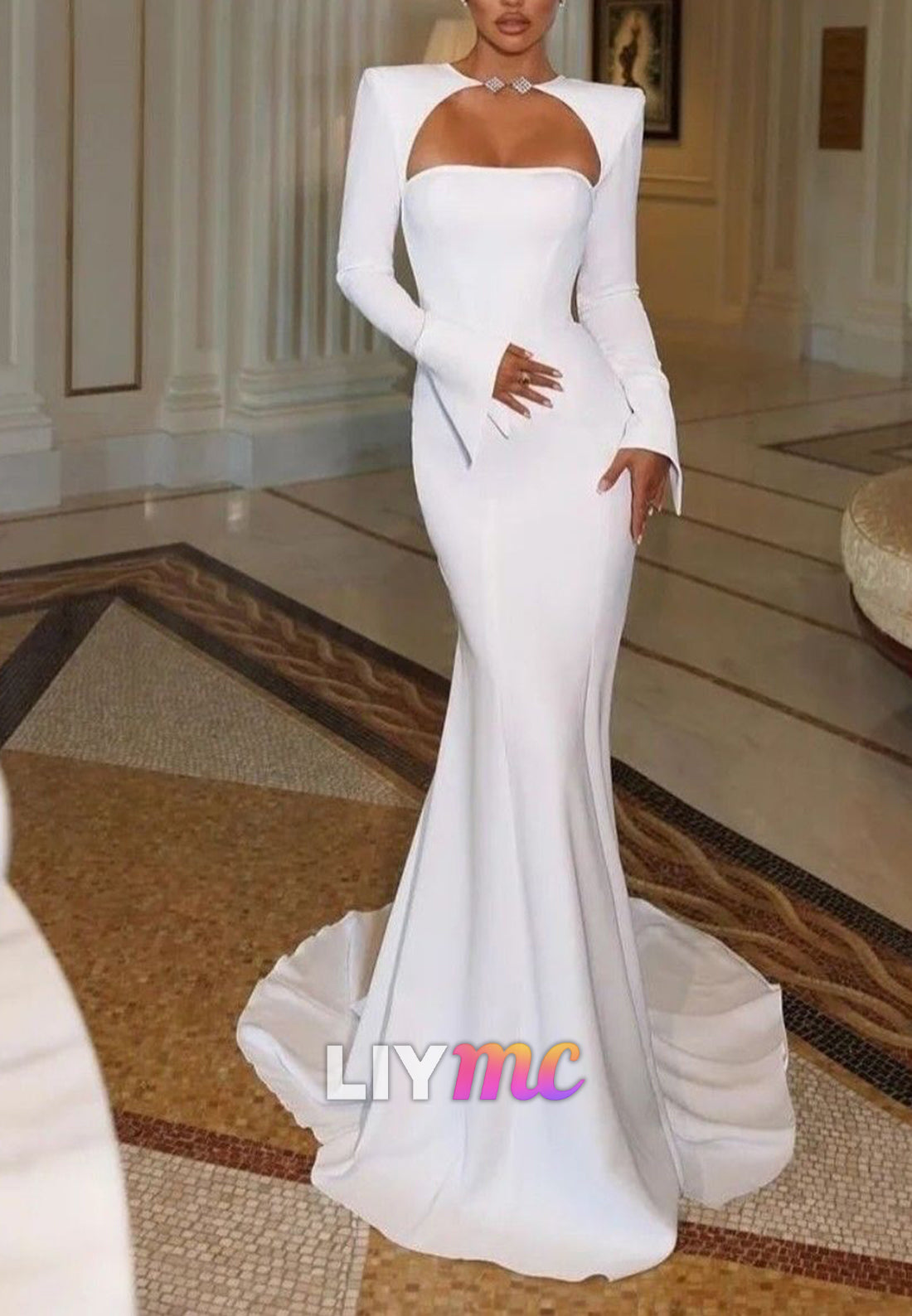 Straight Across Long Sleeves Mermaid Simple Wedding Dress