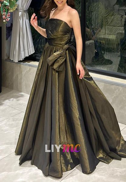 Straight Across Pleated A-Line Evening Dress
