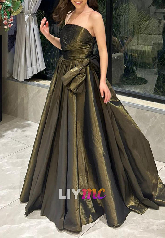 Straight Across Pleated A-Line Evening Dress
