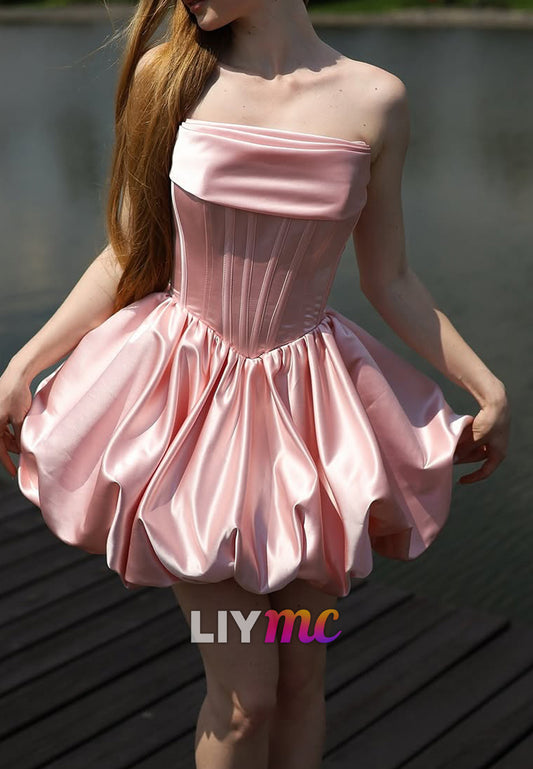 Straight Across Pleated A-Line Party Homecoming Dress