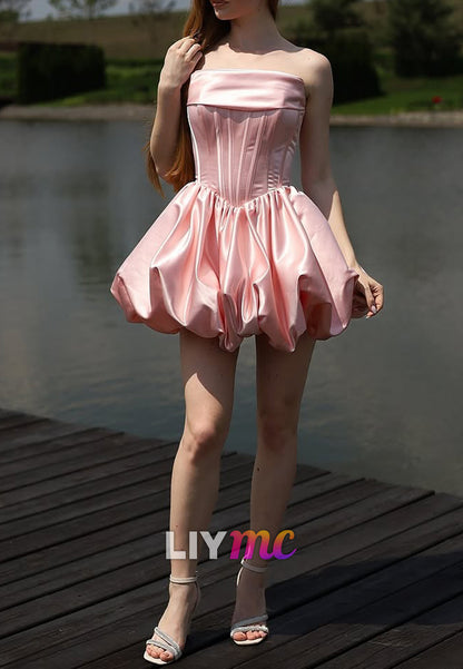 Straight Across Pleated A-Line Party Homecoming Dress