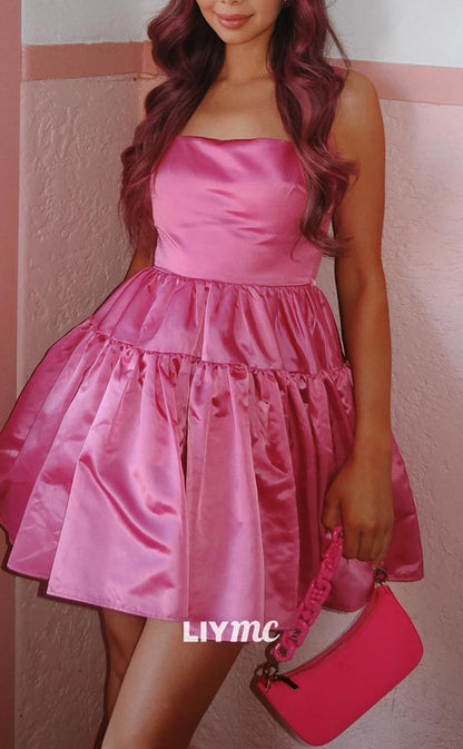 LY293 - Straight Across Pleated A-Line Short Homecoming Dress