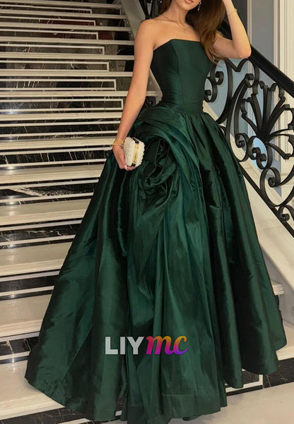 Straight Across Prom Dress Satin Side Slit A-Line Evening Dress