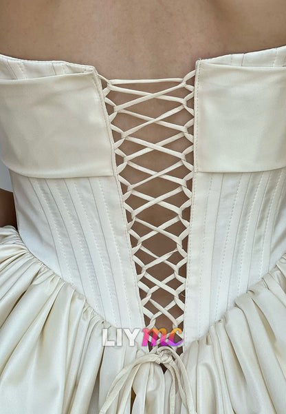 Straight Across Puff Bowknot Pleated A-Line Party Homecoming Dress