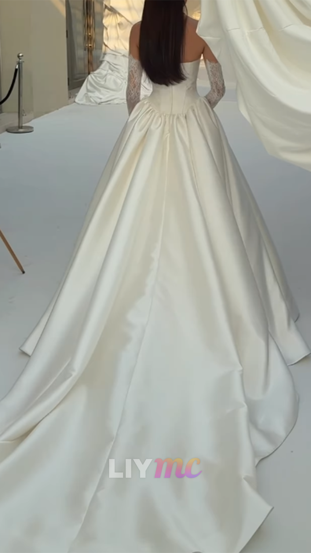 Straight Across Satin A-Line Wedding Dress with Gloves