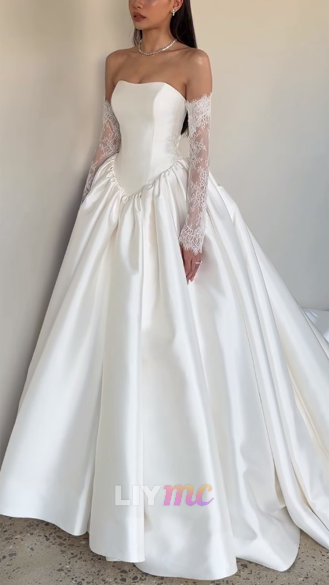 Straight Across Satin A-Line Wedding Dress with Gloves